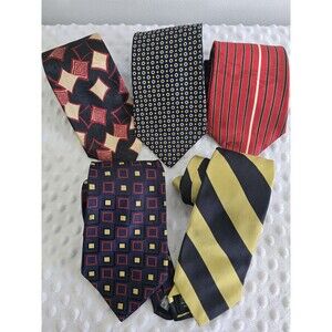 Men's Lord & Taylor Necktie Lot 5 Luxury Silk Red Black Patterned Ties Towncraft